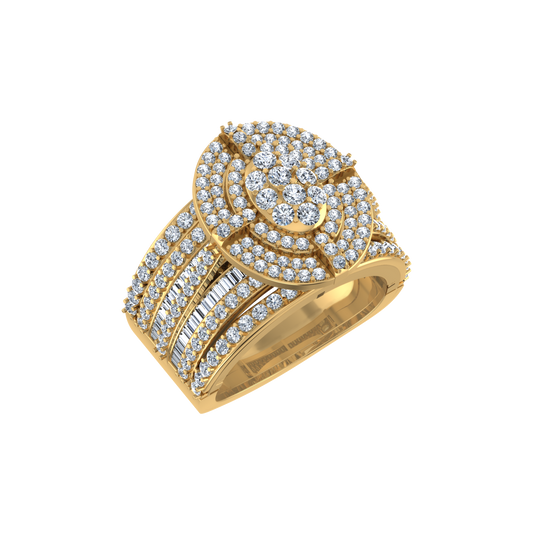 10K Yellow Gold Round Diamond Oval Shape Sz 7 Head Ladies Ring 2 Cttw