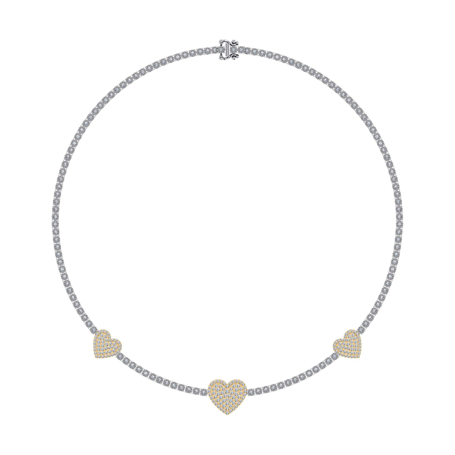 10K Yellow White two tone Gold Round Diamond Heart Designer 18 Inch Necklace 2-7/8 Cttw