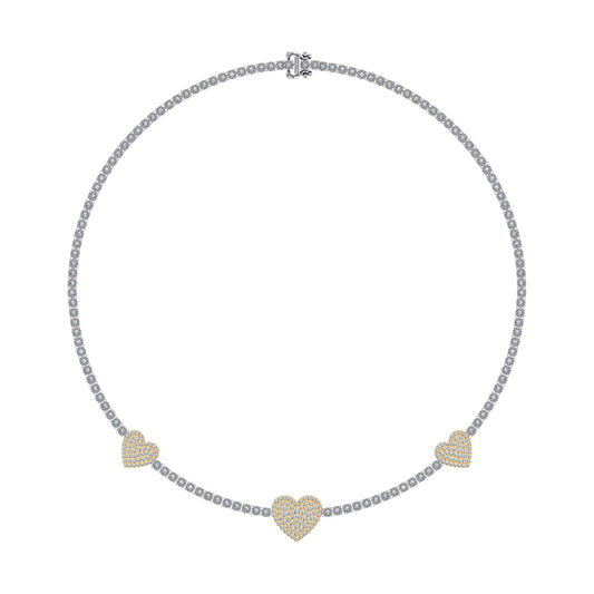 10K Yellow White two tone Gold Round Diamond Heart Designer 18 Inch Necklace 2-7/8 Cttw