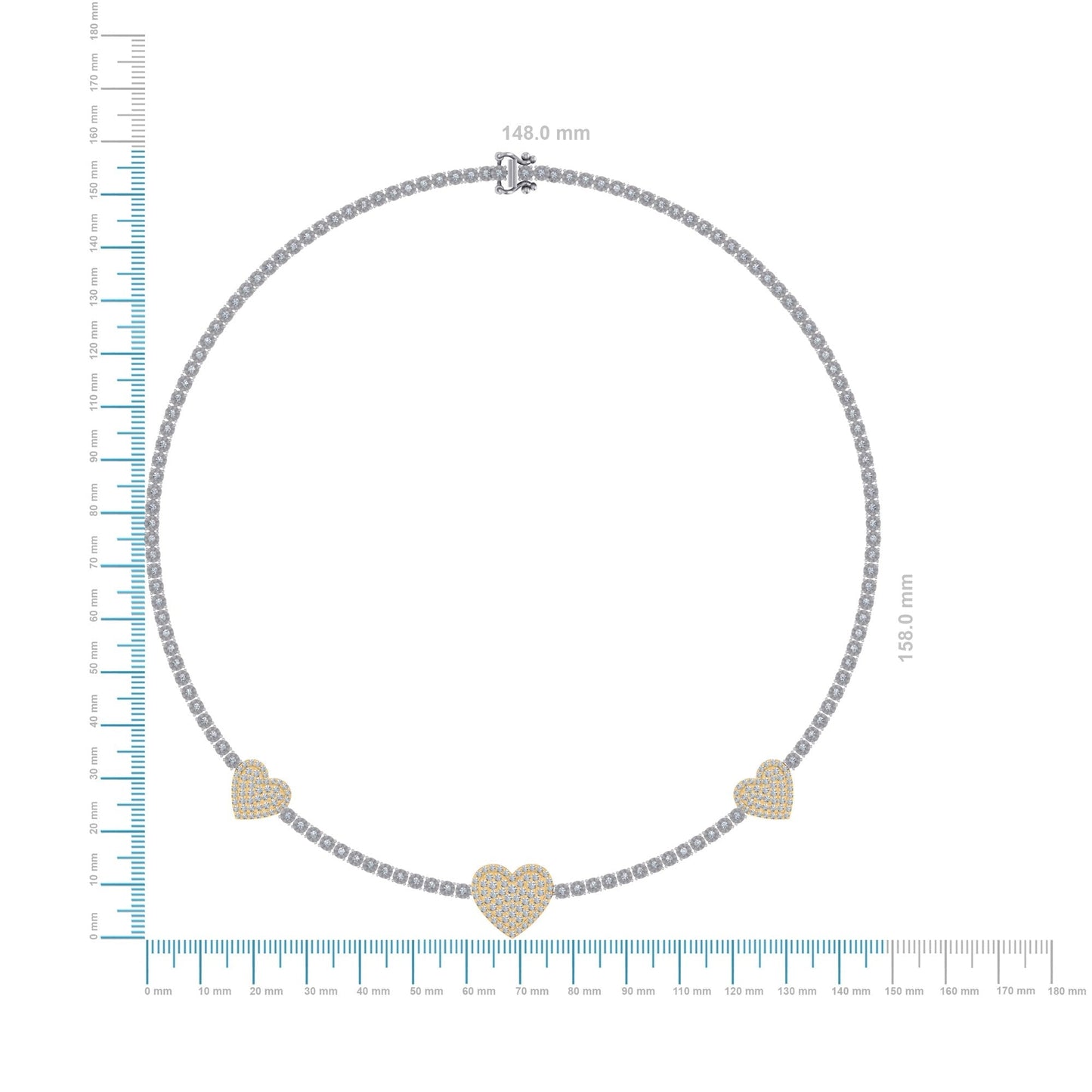 10K Yellow White two tone Gold Round Diamond Heart Designer 18 Inch Necklace 2-7/8 Cttw