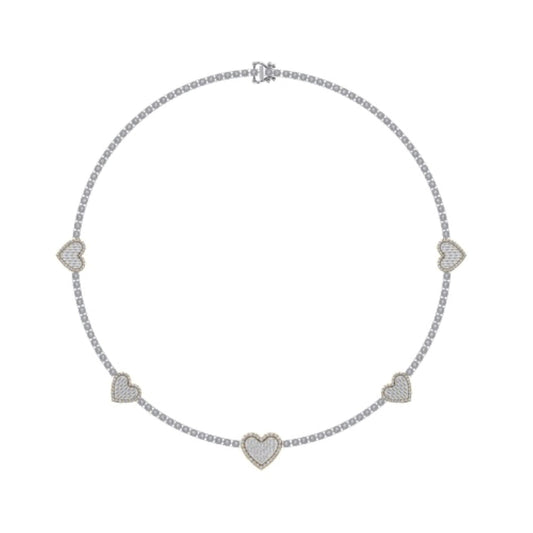 10K Yellow White Two Tone Round Baguette Diamond Heart Designer 18 Inch Necklace 2-3/8 Cttw