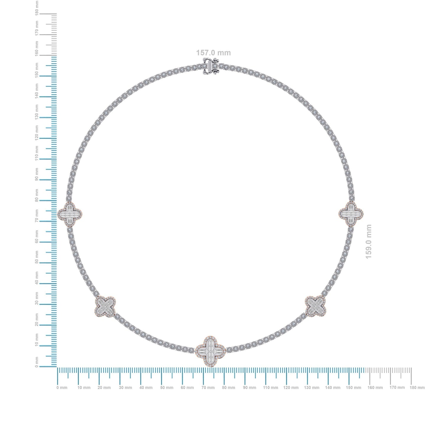 10K Rose White Two Tone Round Baguette Diamond Designer 18 Inch Necklace 2-1/5 Cttw