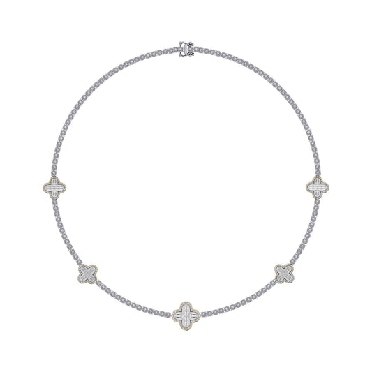 10K Yellow White Two Tone Round Baguette Diamond Designer 18 Inch Necklace 2-1/5 Cttw