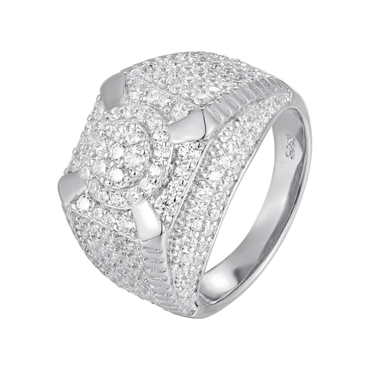 S.Silver CZ Square Shape Designer Sz 7 Mens Ring RP