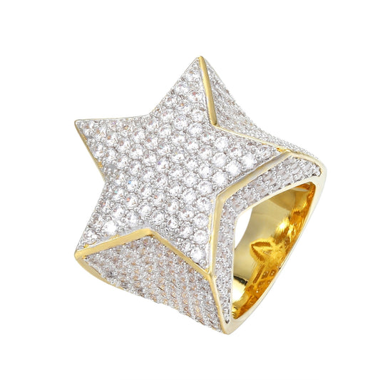 S.Silver CZ Star Designer Sz 7 Mens Ring GP
