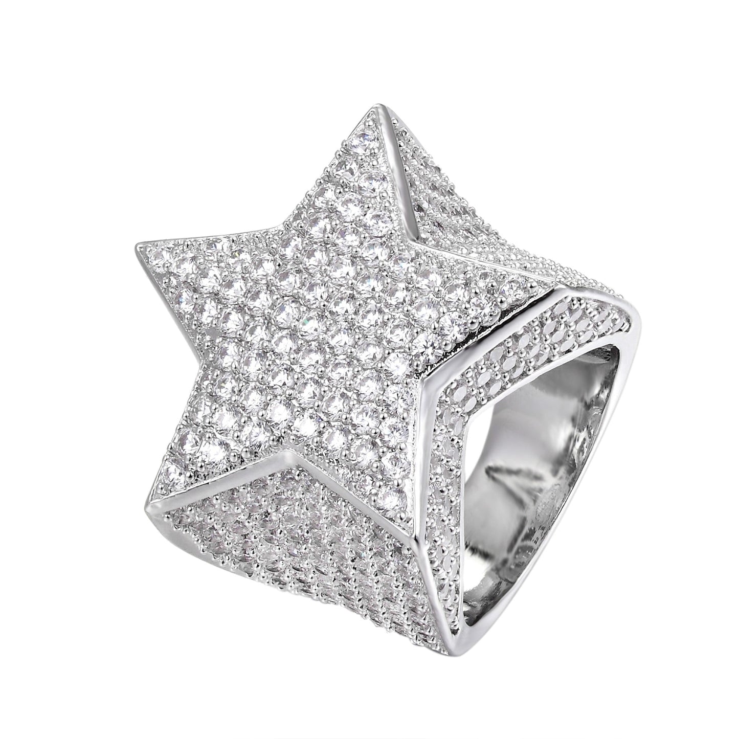 S.Silver CZ Star Designer Sz 7 Mens Ring RP
