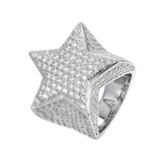 S.Silver CZ Star Designer Sz 7 Mens Ring RP