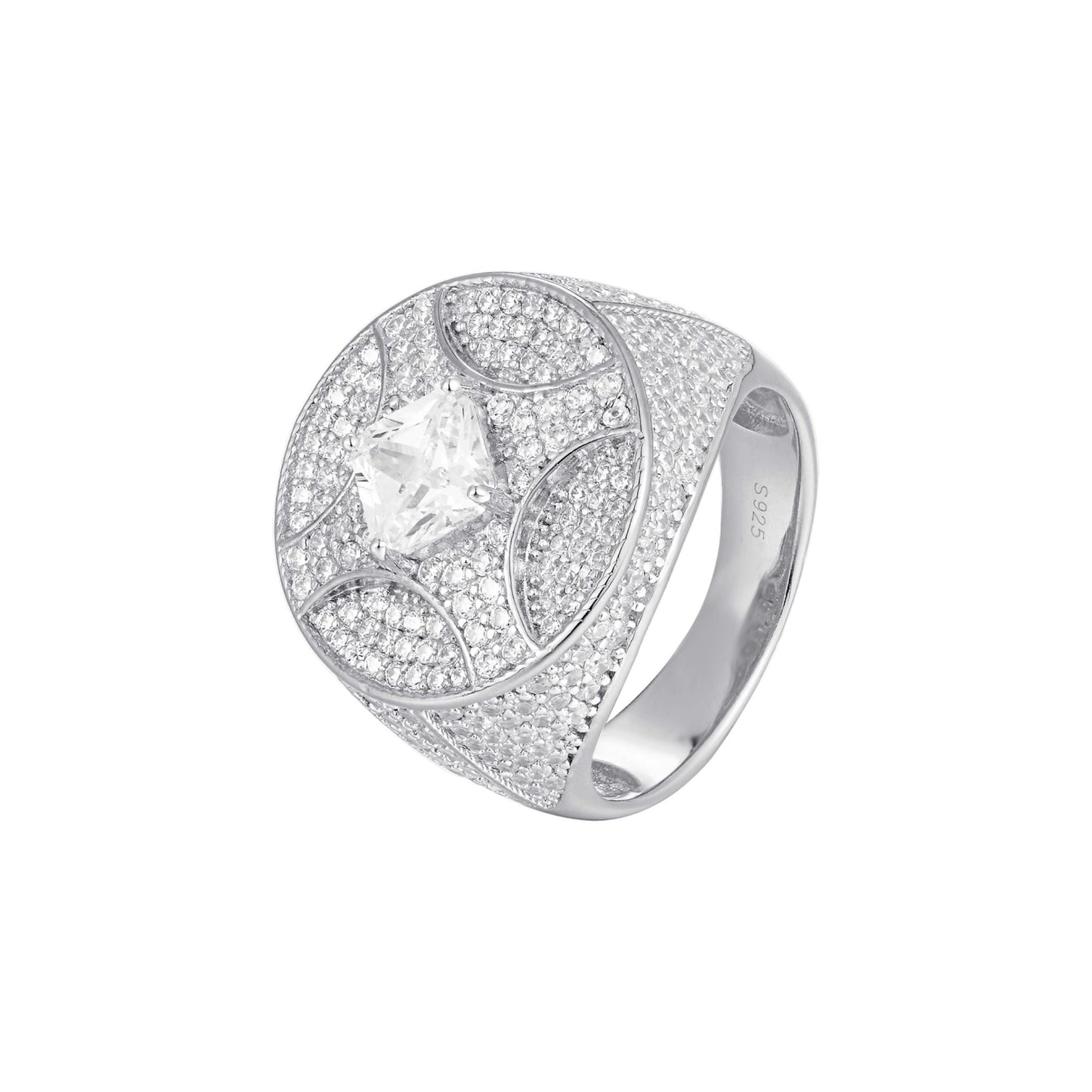 S.Silver Round Princess Cut CZ Designer Mens Ring RP