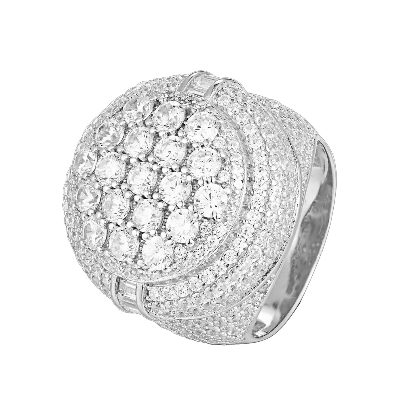 S.Silver Round Shape CZ Designer Sz 7 Mens Ring RP