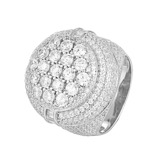 S.Silver Round Shape CZ Designer Sz 7 Mens Ring RP