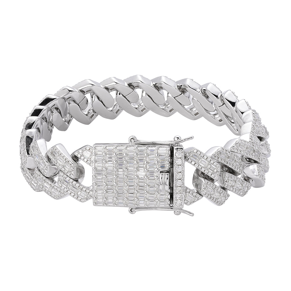 S.Silver Round Baguette Moissanite Cuban 8 Inch Mens Bracelet RP 46 Cttw