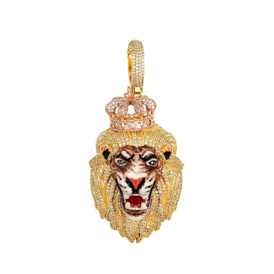 S.Silver CZ Roaring Lion Animal Pendant PP+GP