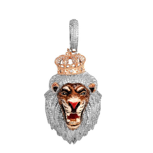 S.Silver CZ Roaring Lion Animal Pendant RP+PP