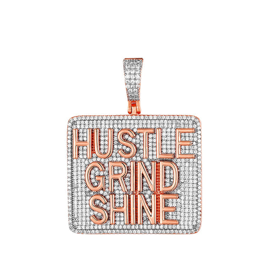 S.Silver CZ Hustle Grind Shine Word Pendant RP+PP