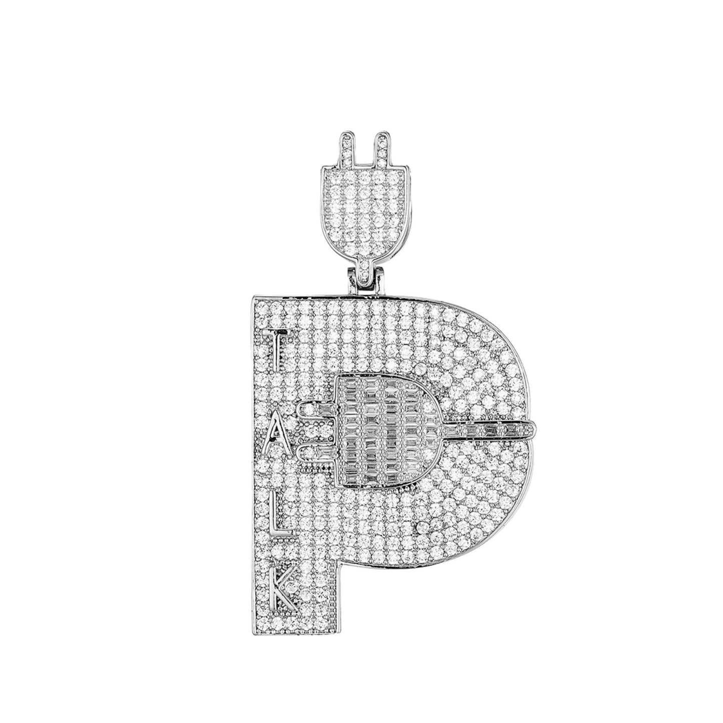 S.Silver Round Baguette CZ Plug Designer Pendant RP