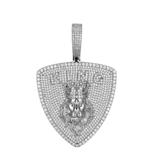 S.Silver CZ Lion Crown King Animal Pendant RP