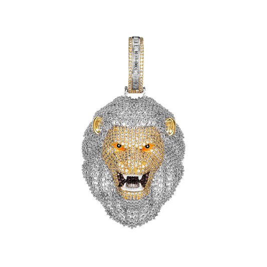 S.Silver CZ Roaring Lion Animal Pendant BP+GP+RP