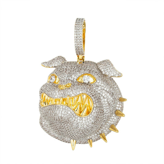 S.Silver CZ Cluster Bull Dog Animal Pendant RP+GP