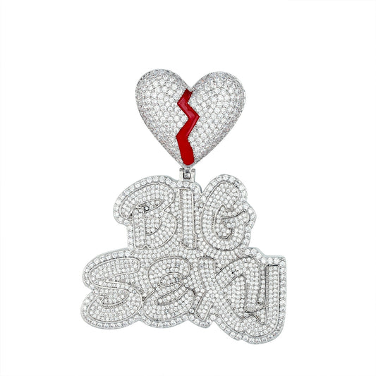 S.Silver CZ Broken Heart Word Designer Pendant RP