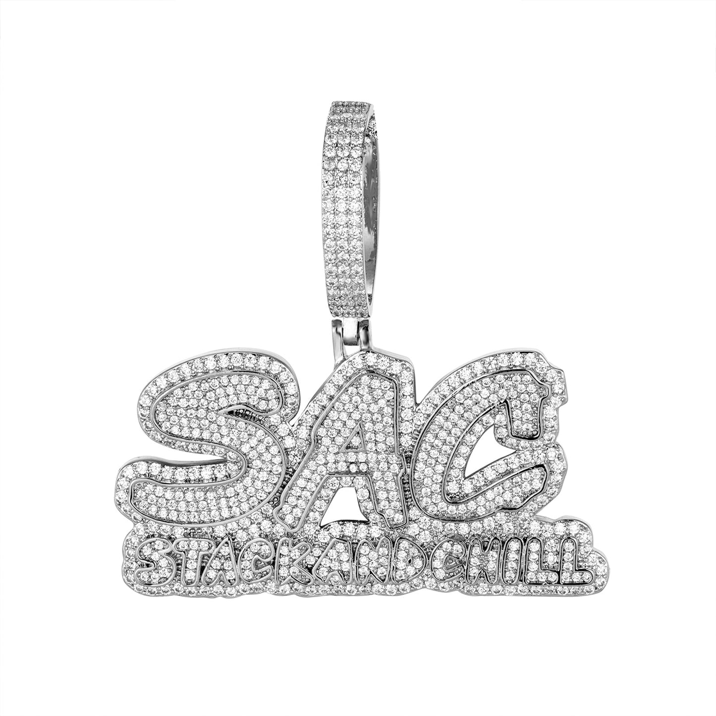 S.Silver CZ Stack and Chill Sac Word Pendant RP