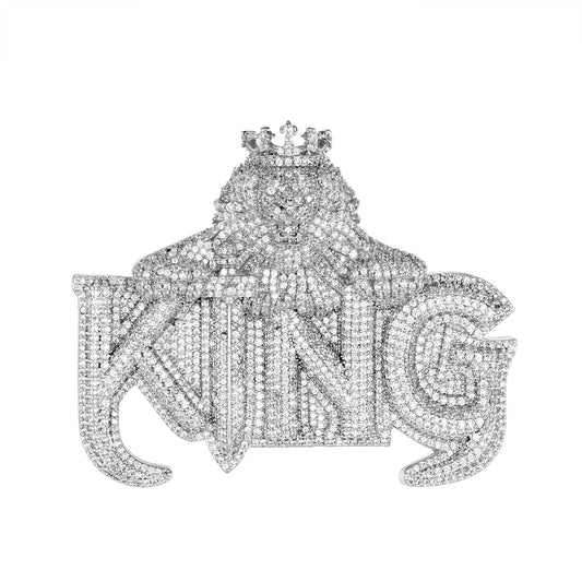 S.Silver Round CZ Crown Lion King Word Pendant RP
