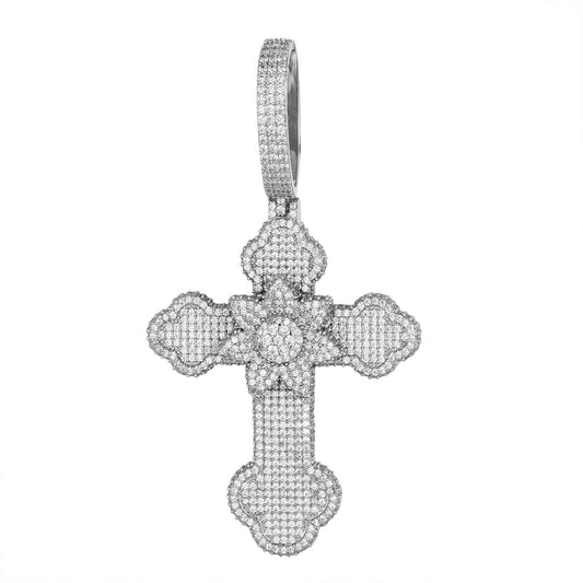 S.Silver CZ Flower Cross Religious Pendant RP