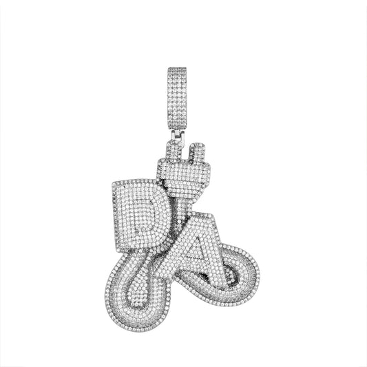 S.Silver Round Moissanite CZ Plug DA Word Pendant RP 12-3/4 Cttw