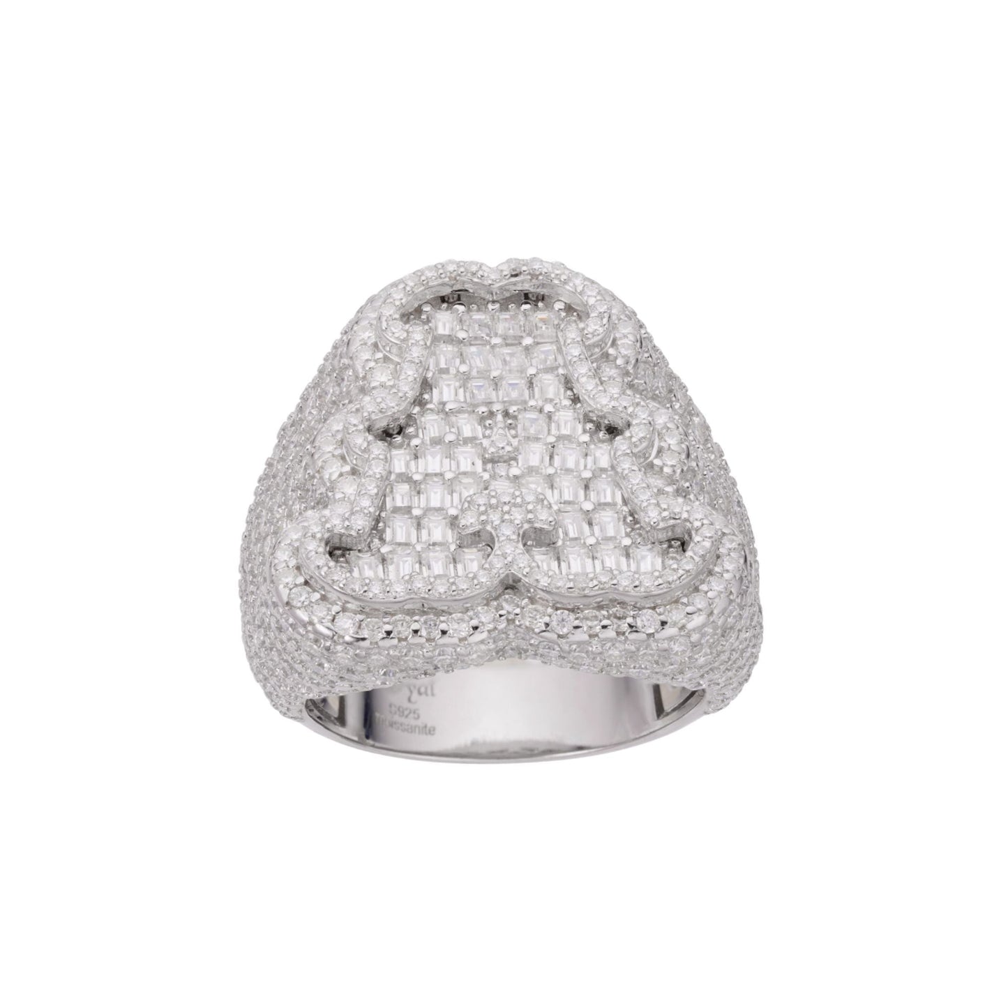 S.Silver Round Baguette Moissanite Albhabet A letter Initial SZ 10 Mens Ring RP 7-5/8 Cttw