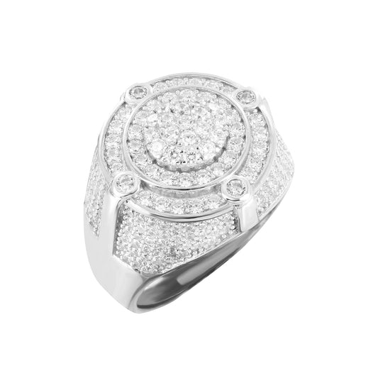 S.Silver Round Shape Halo Designer Mens Ring RP
