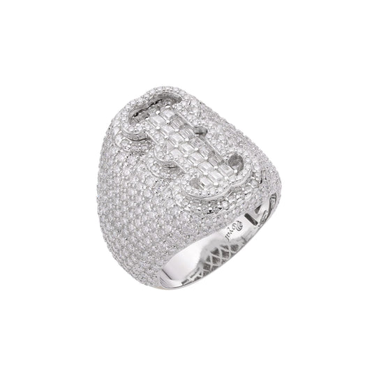 S.Silver Round Baugette Moissanite Albhabet I letter Initial SZ 10 Mens Ring RP 6-1/2 Cttw