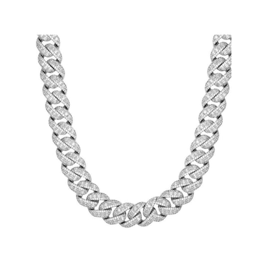 S.Silver 14mm Moissanite Emerald Miami Cuban Chain 20 Inch Necklace RP 1/3 Cttw