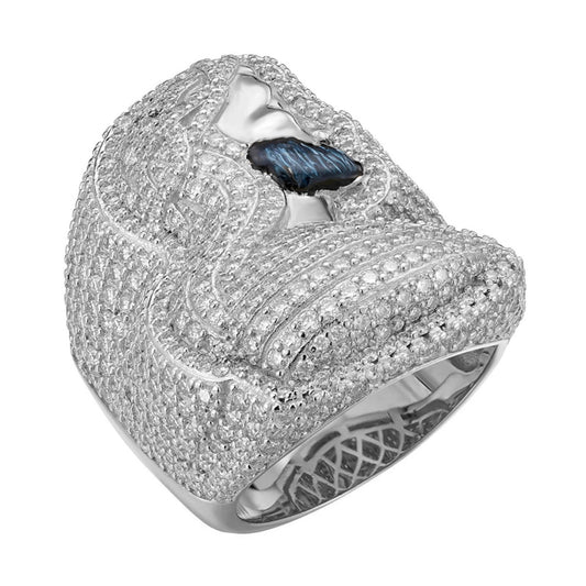 S.Silver Round Moissanite Jesus Religious SZ 10 Mens Ring RP 5-7/8 Cttw